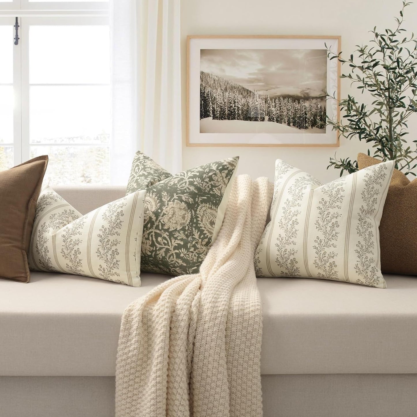 Vintage Throw Pillow Covers / Light Brown / 18 x 18 / Set of 2