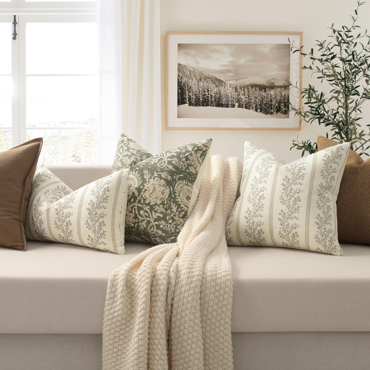 Vintage Throw Pillow Covers / Light Brown / 18 x 18 / Set of 2