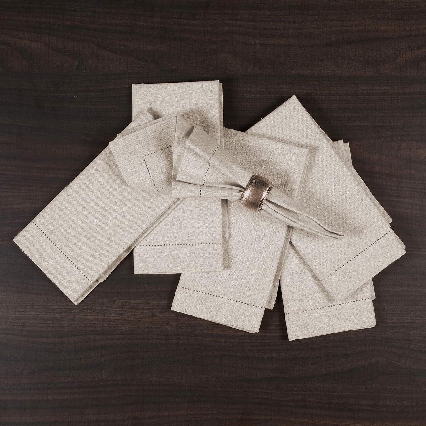 Bedding Craft Linen Cloth Dinner Napkins, 18x18, Set of 12 | Natural Fabric with hemstitched Mitered Corners – Machine