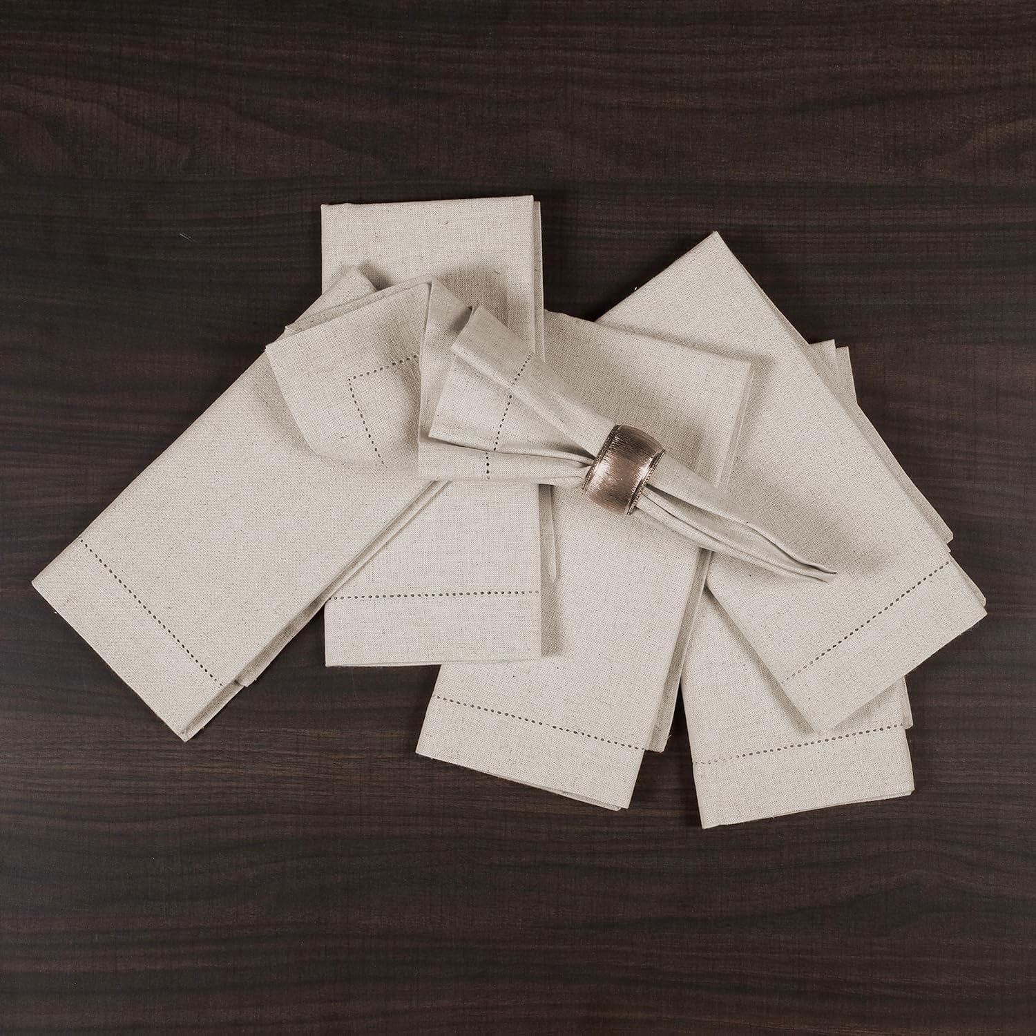 Bedding Craft Linen Cloth Dinner Napkins, 18x18, Set of 12 | Natural Fabric with hemstitched Mitered Corners – Machine