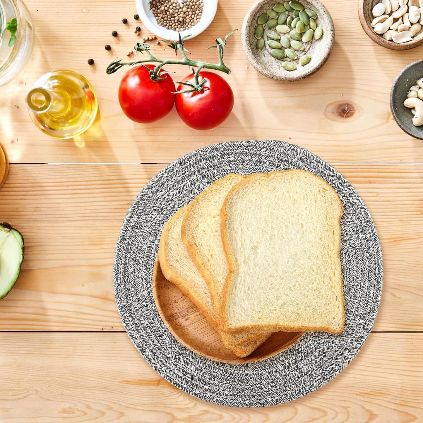 8 Pack Round Woven Placemats 13.5 Inches Heat Resistant Placemats Farmhouse Cotton Rope Braided Place Mats for Dining
