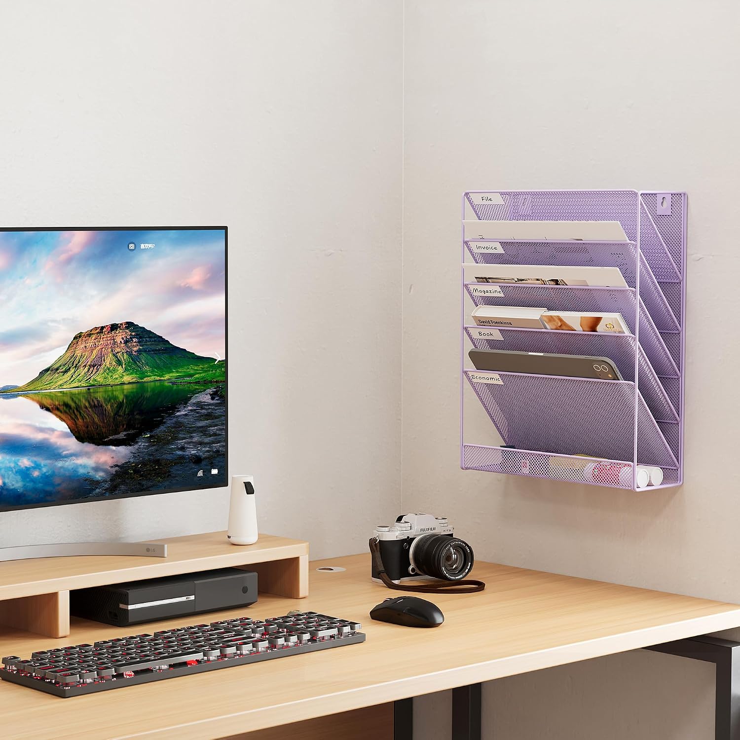 EasyPAG 5 Tier Wall File Holder, Mesh Hanging Folder Organizer with Classify Label, Versatile Desk File Holder