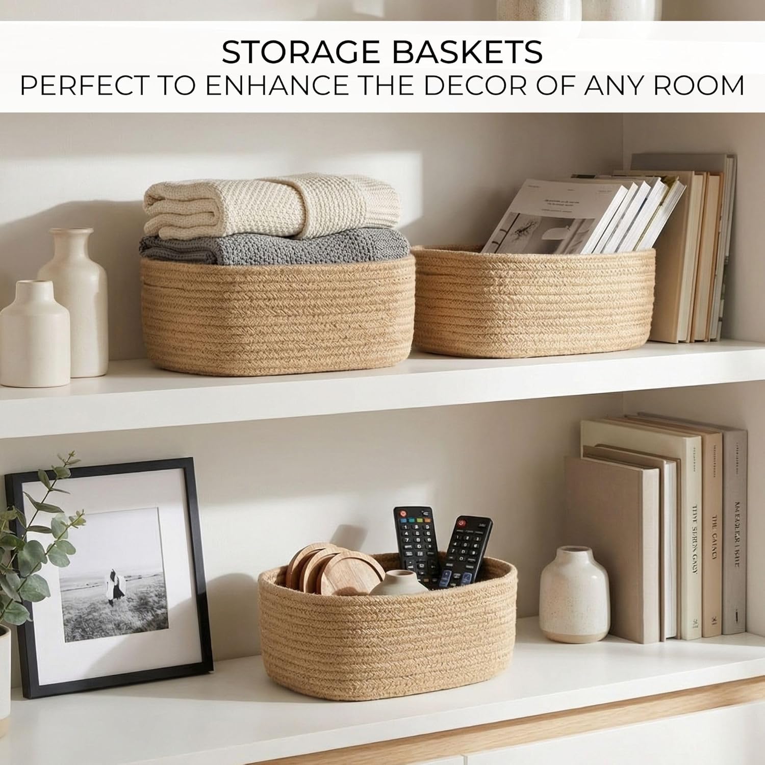 Storage Basket / Sturdy Jute Rope Baskets / Jute-brown / Set of 3