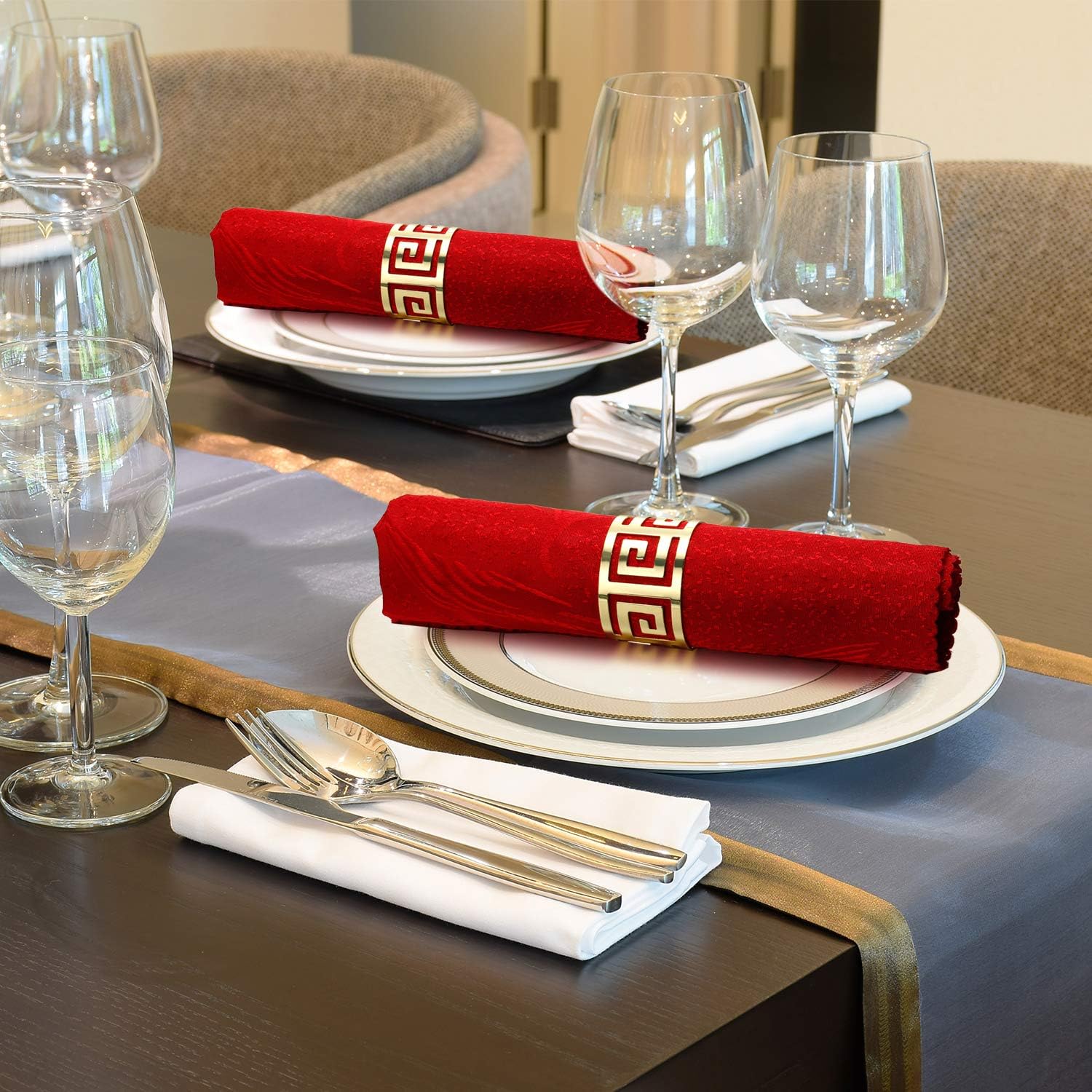48 Pcs Gold Napkin Rings Hollow Out Napkin Rings Holder Set Metal Serviette Buckle Bulk for Dinner Table Decoration