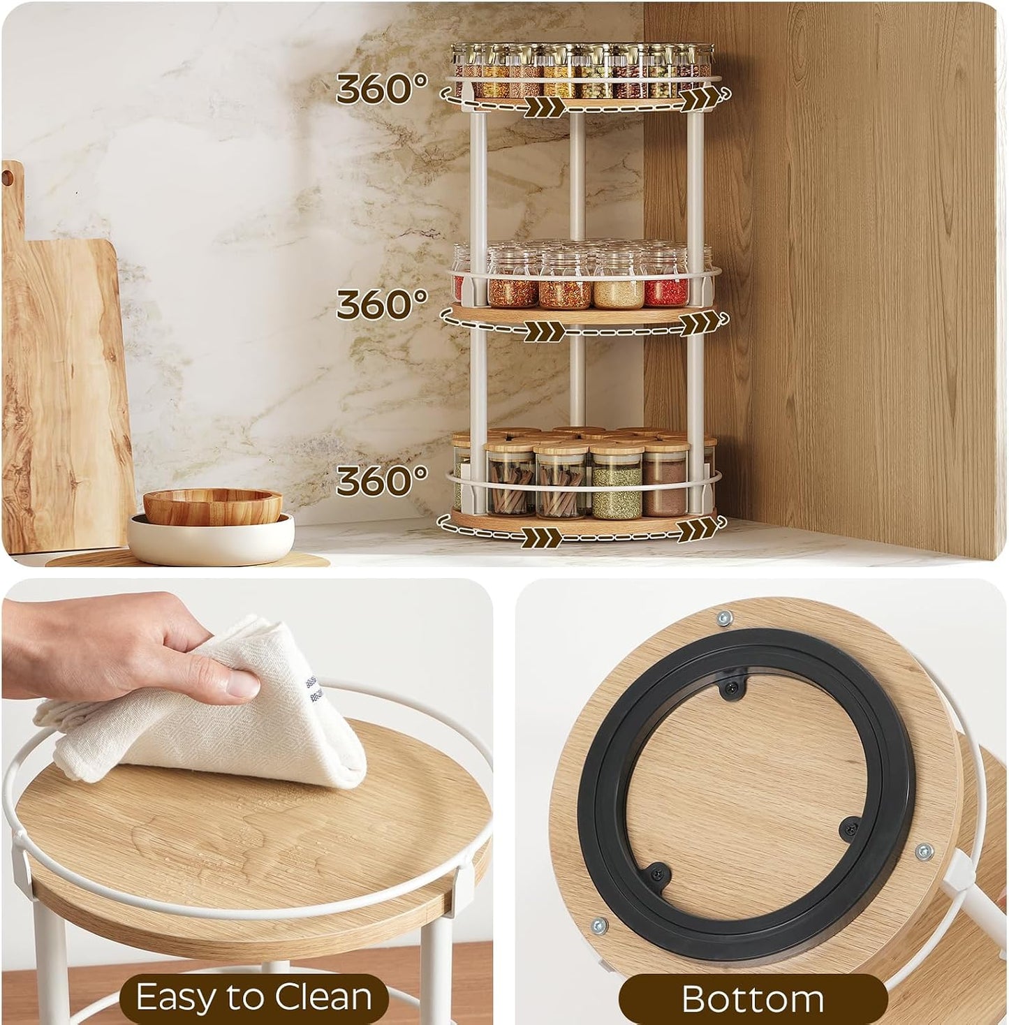 3-Tier Lazy Susan Organizer, Rotating Spice Rack, Spinning Organizer, Industrial Turntable Spice Rack Organizer for