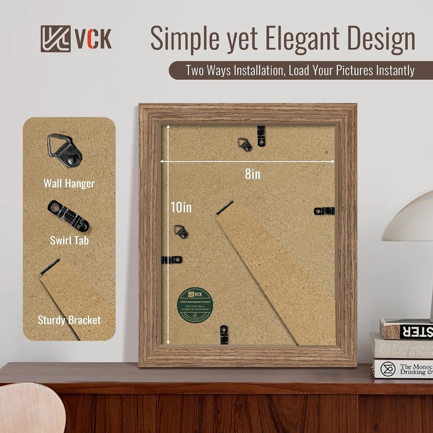 VCK 8x10 Picture Frame Walnut 4 Pack, Wide Thick Wood Border, for Prints | Exclusive Woodgrain, Wall/Tabletop, HD