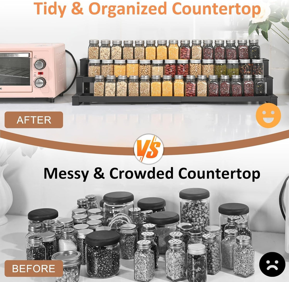 GOENDR Expandable Spice Rack Organizer for Cabinet, 3 Tier Metal Spice Organization,16"-29.5" Wide Adjustable Seasoning