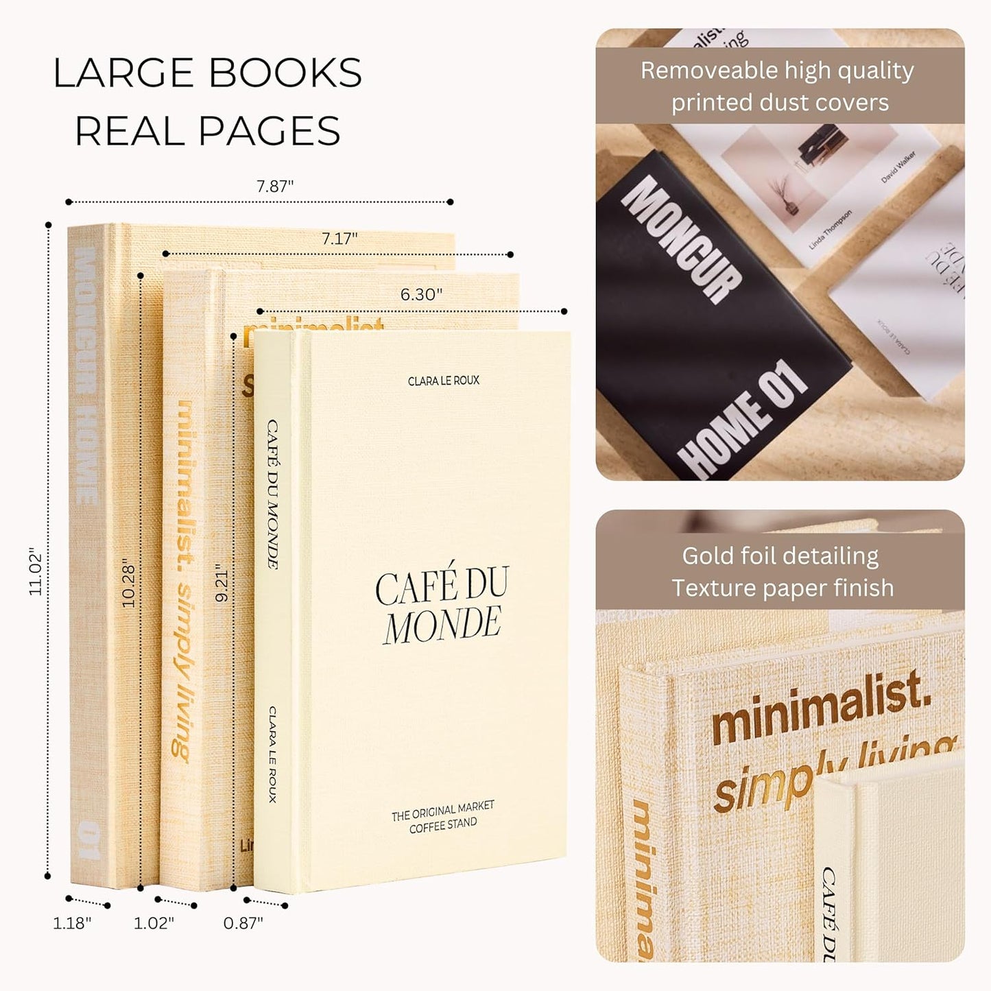 Decorative Coffee Table Books / Beige Monochrome / Set of 3