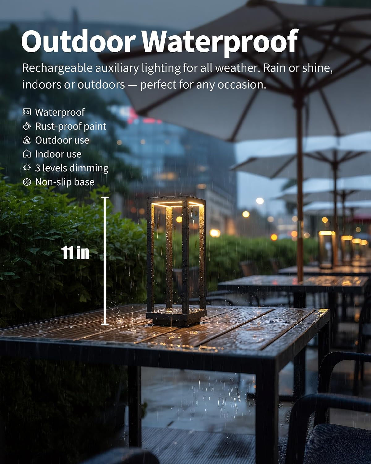 PUSU Cordless Waterproof Table Lamps Set of 2, Black LED Outdoor Desk Lamp | Rechargeable 4000mAh Battery Operated