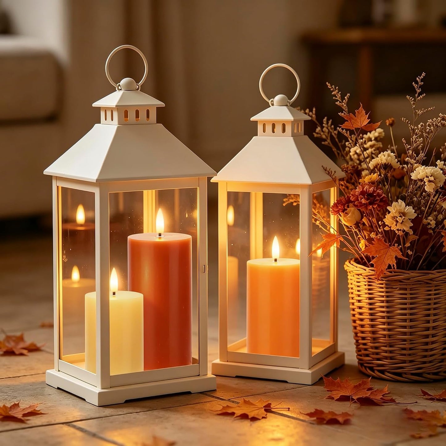 Flameless Candles with Remote, Fall Battery Operated Wax Candles | Flickering Autumn Harvest Pillar Candles, Decorative