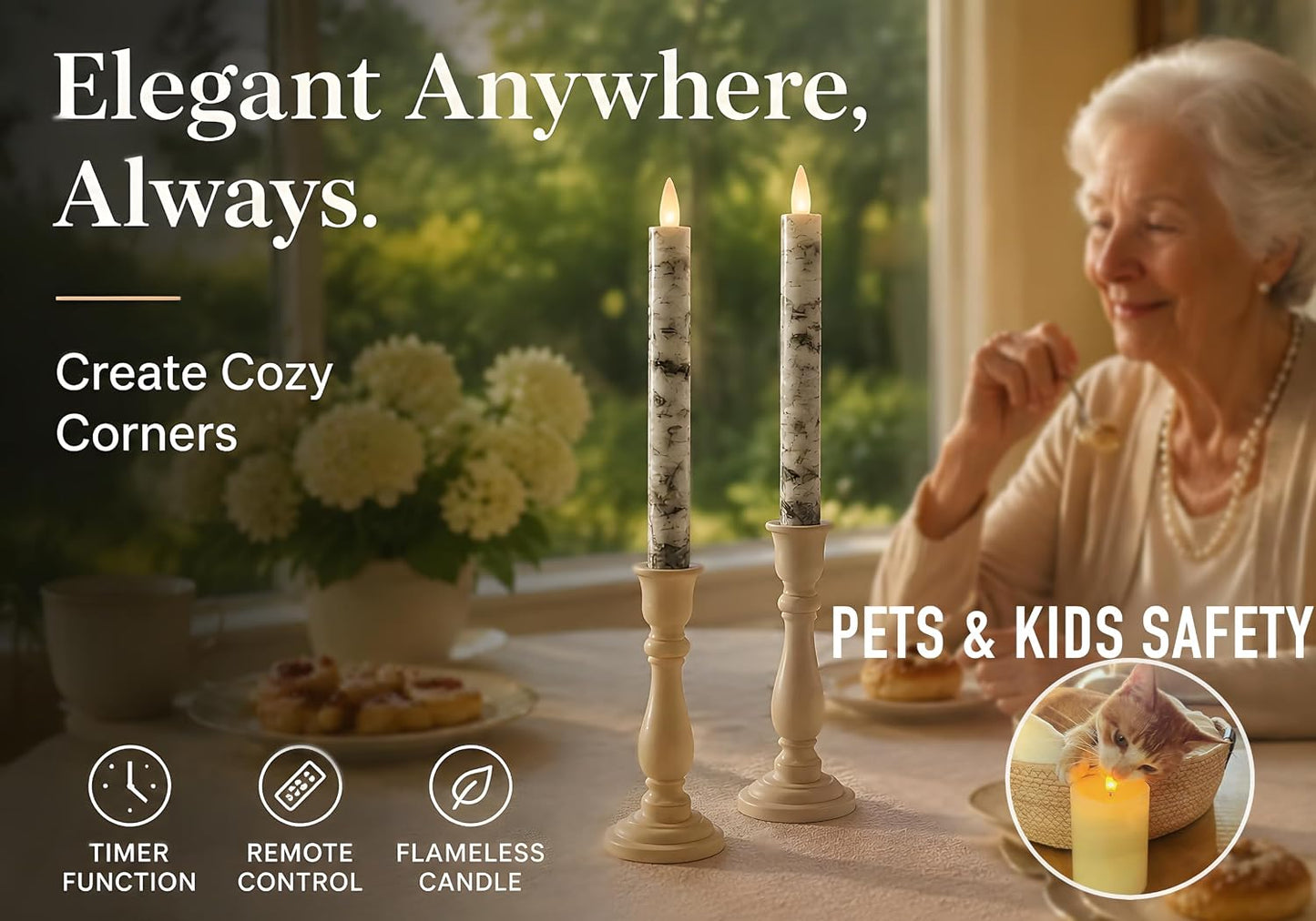 Flameless Taper Candles Flickering with Remote and Timer, 3D Moving Flame Taper Candle Battery Operated to 400 Hours, 9