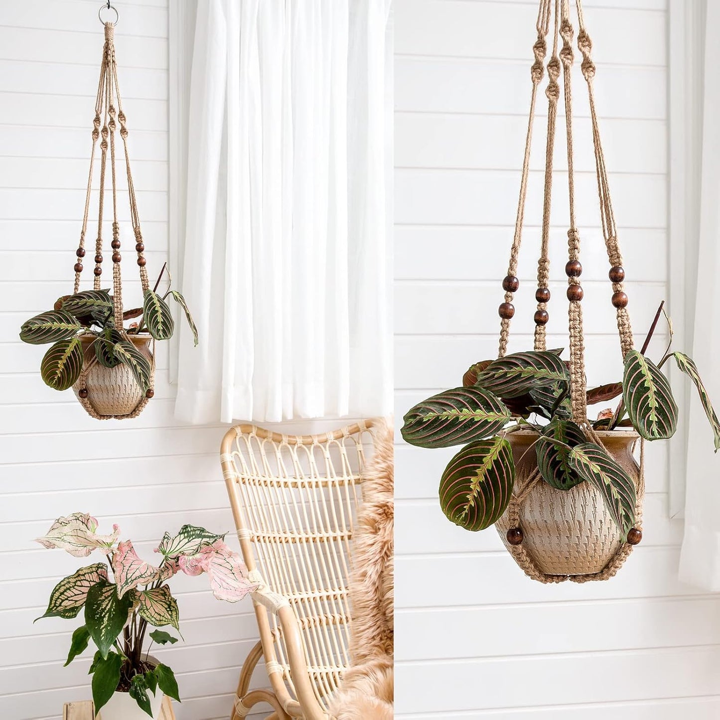 Macrame Plant Hangers Indoor Different Size Hanging Planter Basket / Medium / Brown / Set of 3