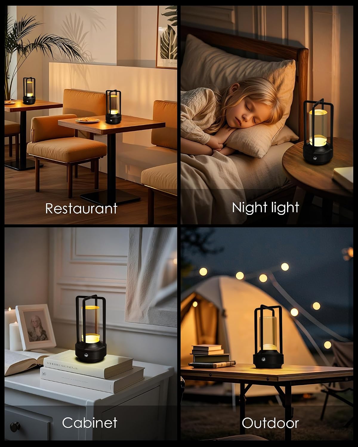 Set of 2 Cordless Table Lamps Rechargeable Desk Lamps Black | Battery Operated Table Light with 3 Color Stepless