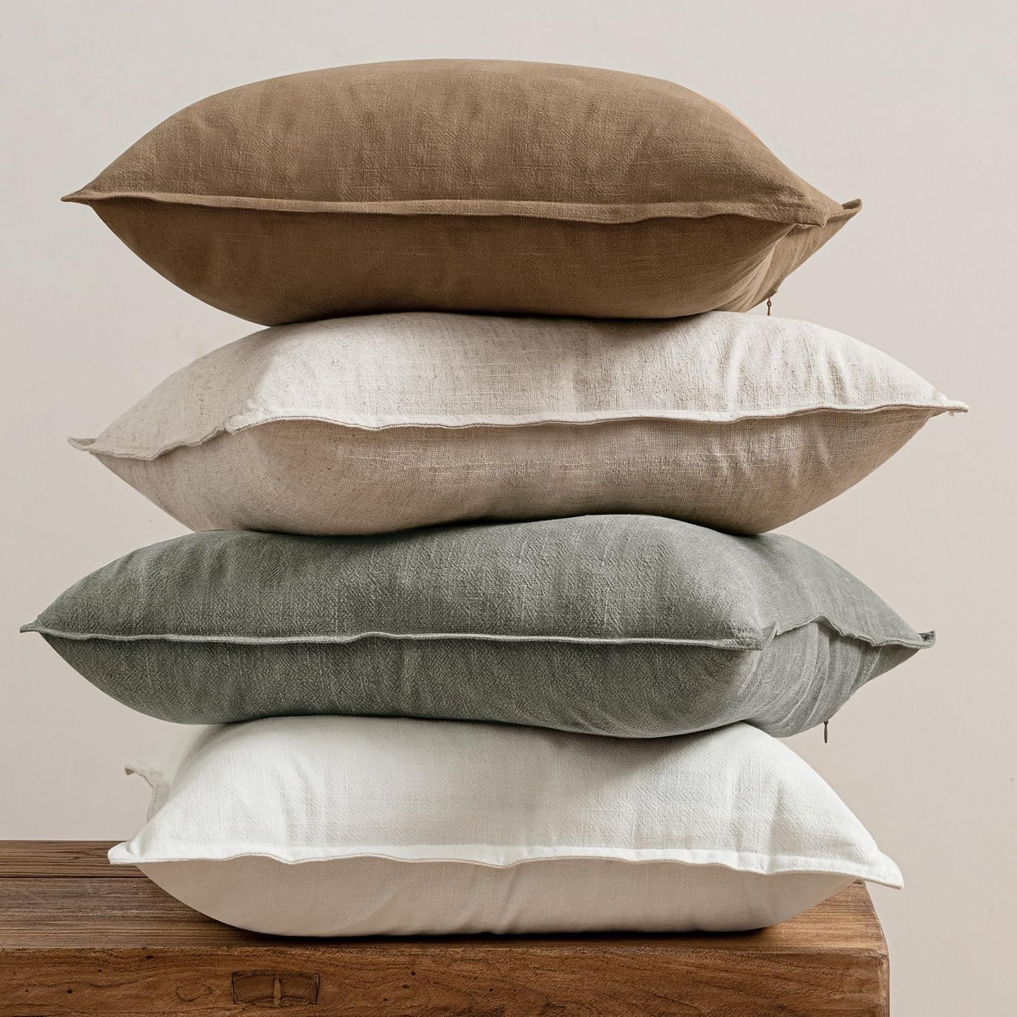 Linen Pillow Covers Decorative Solid Throw Pillow Covers / 18 x 18 / Neutral / Natural / Set of 4