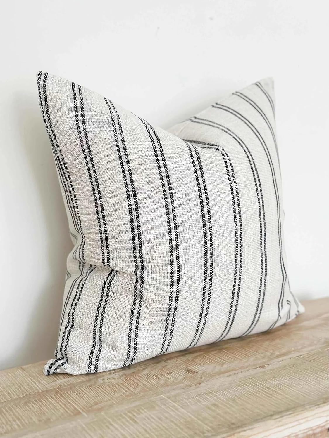 Farmhouse Linen Throw Pillow Cover / Black Striped / 18 x 18 / Set of 2