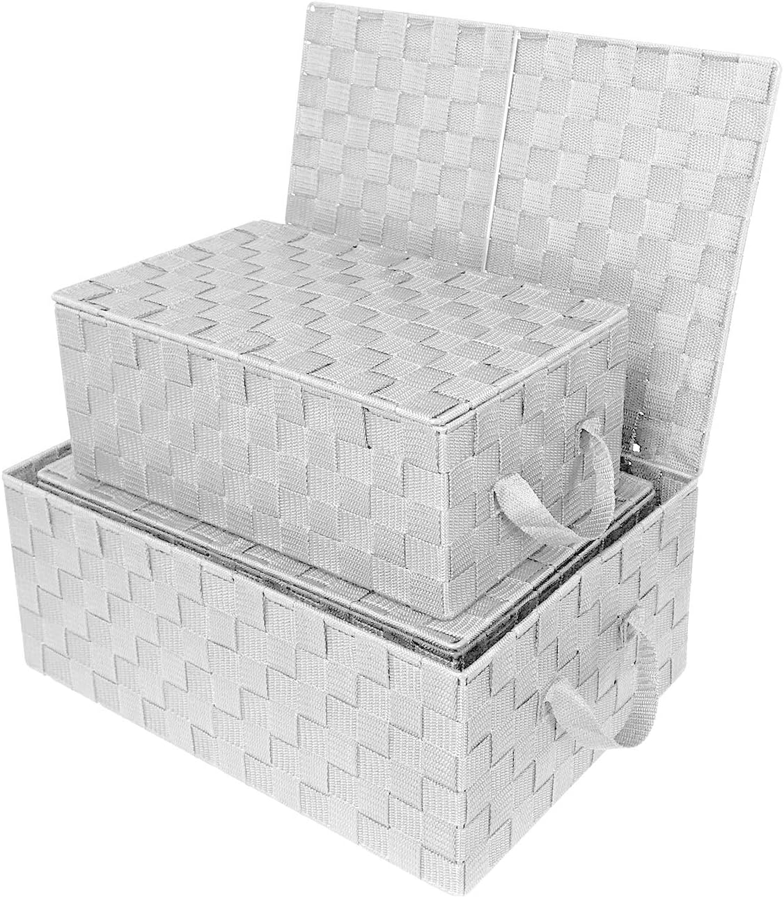 Linen Closet Organizers and Storage / Woven Lid Baskets - White / Set of 3
