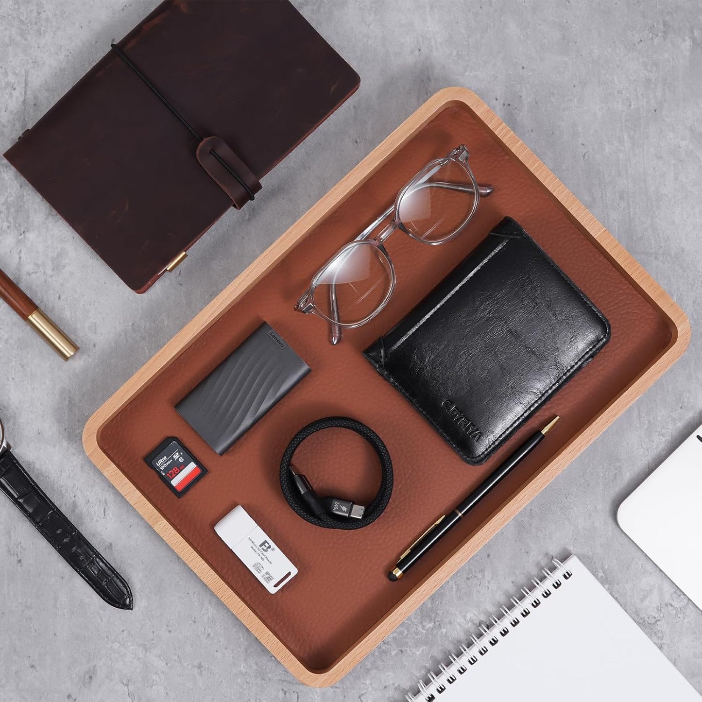 Wooden Valet Tray for Men / Light Brown