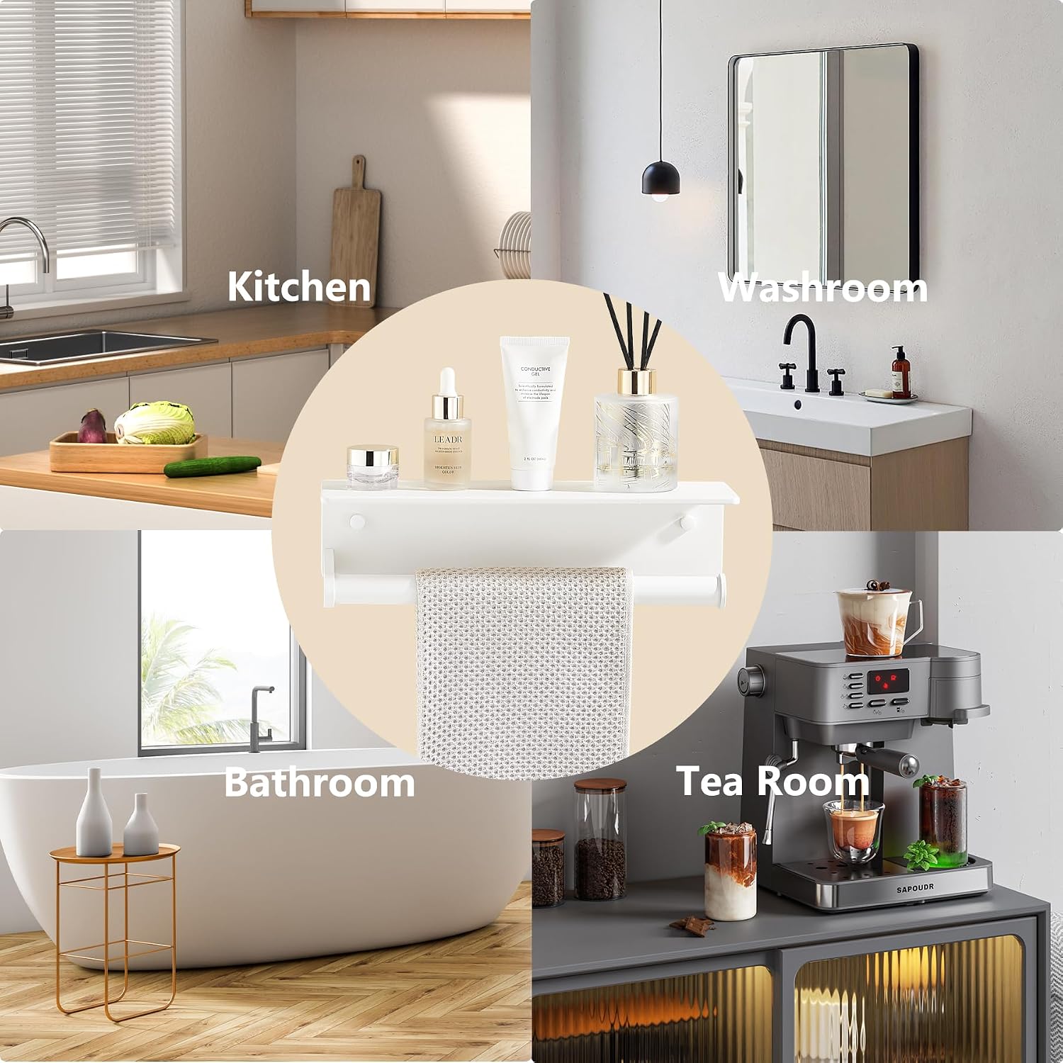 White Paper Towel Holder Wall Mount with Thickened Shelf for Bathroom,Matte White Adhesive Hand Towel Holder,Bathroom