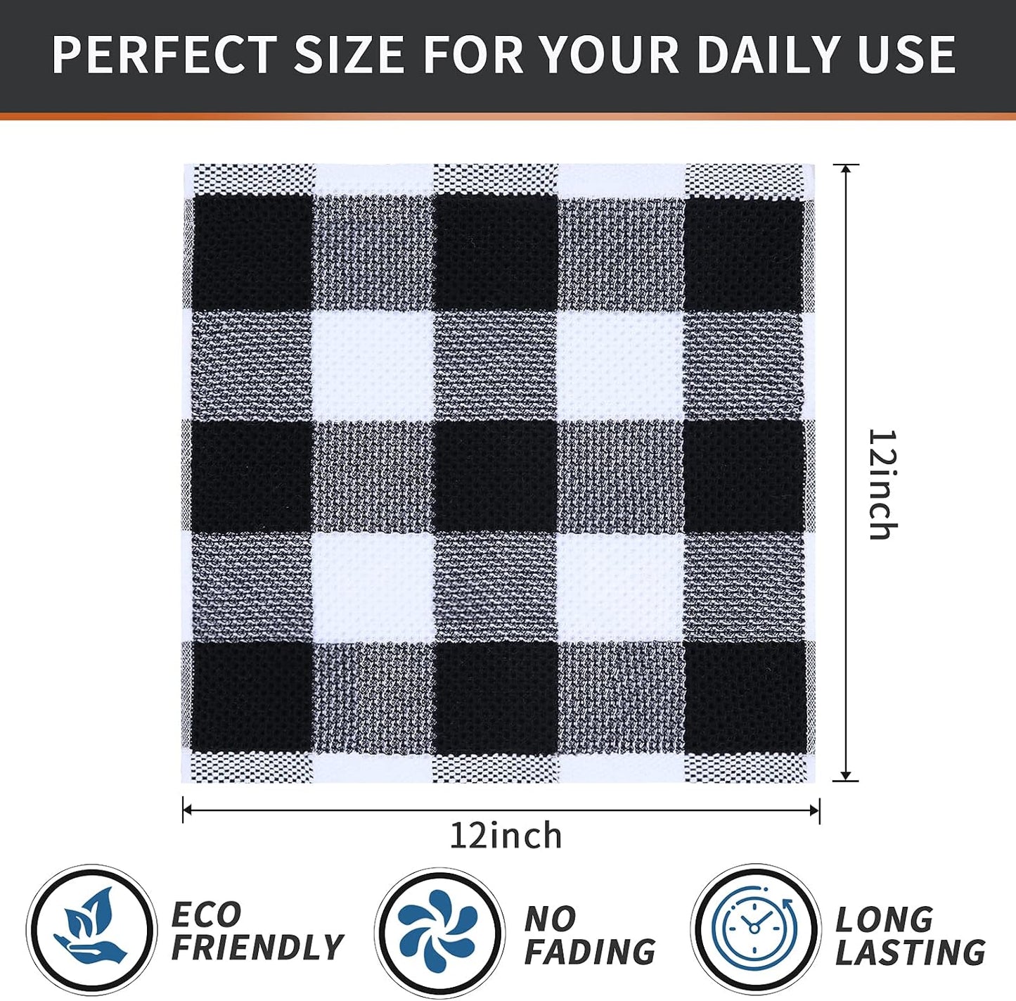 Mordimy Cotton Waffle Weave Dish Cloths, 12"x 12", 12 Pack, Black & White | Super Soft and Absorbent Quick Drying