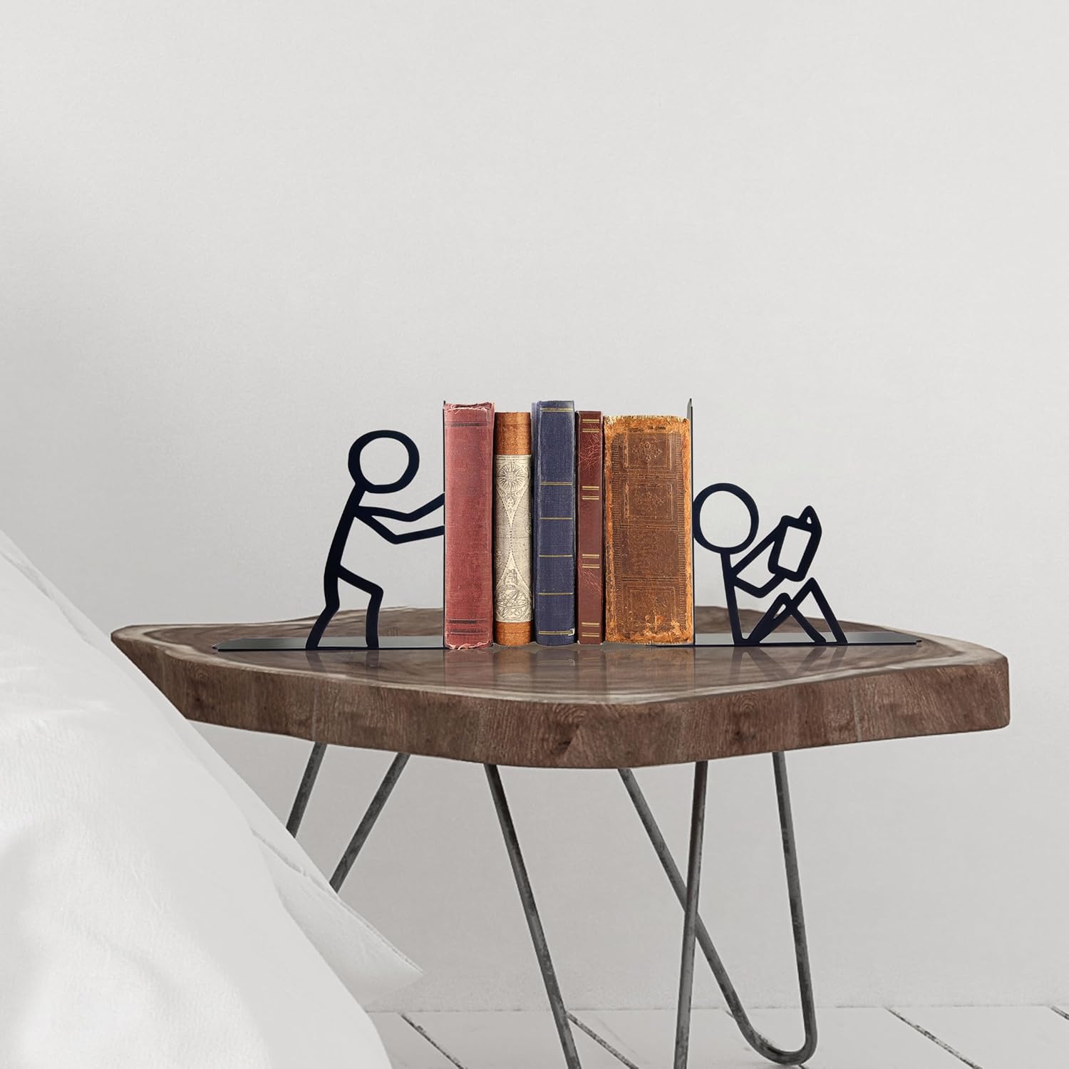Bookends Decorative Metal Unique Office Desk Bookends Book Ends Reading Decor Bookshelf / Black