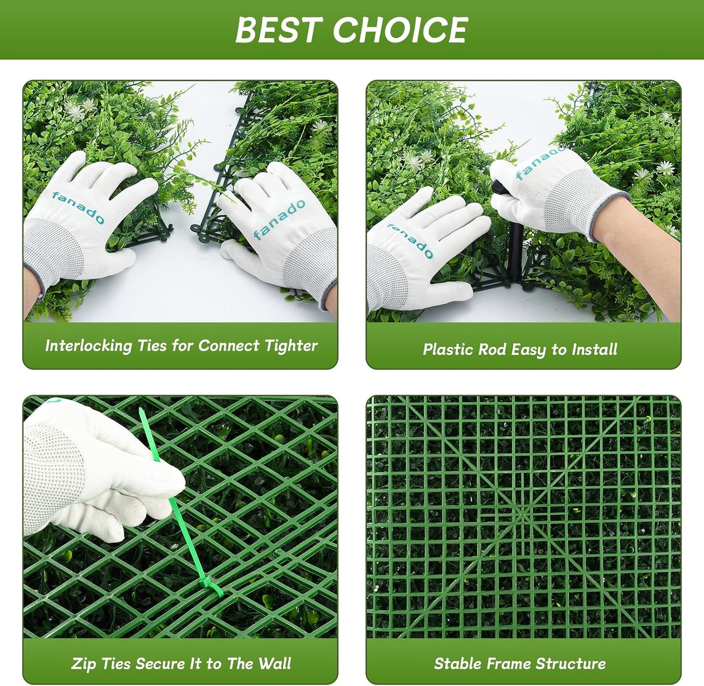 Fake Greenery Plant Wall Boxwood / 20 x 20 / Fern / Green / Set of 12