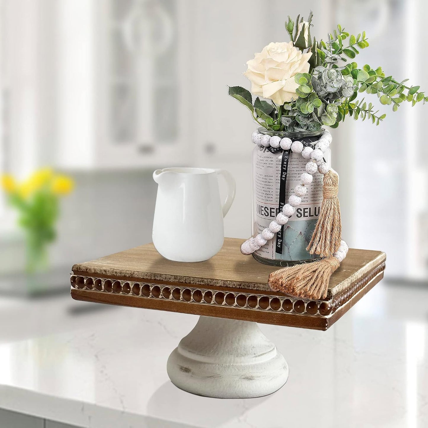 Shabby Chic Pedestal Tray Decor / White / 8.25 Inch