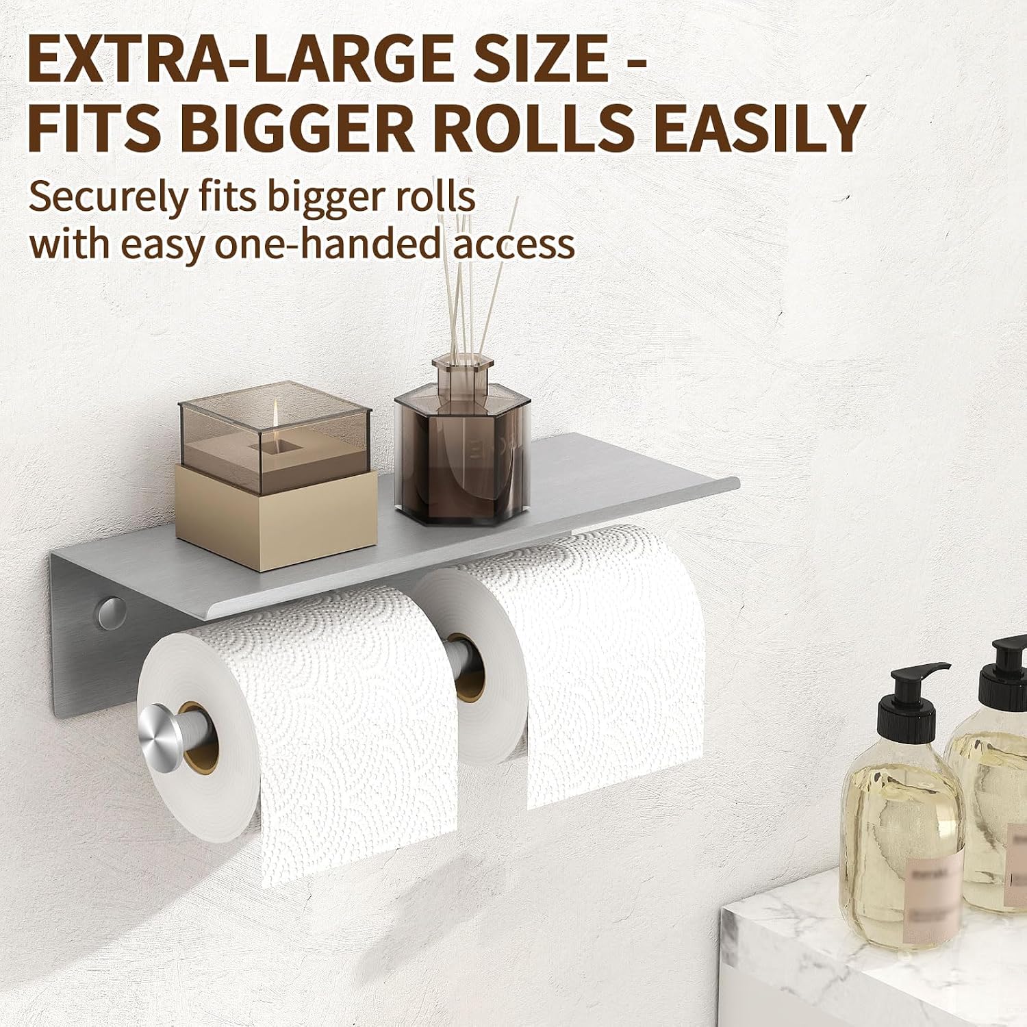 Toilet Paper Holder with Shelf, Double Roll Holder, Brushed Nickel | 304 Stainless Steel, Wall Mounted, Anti-Drop