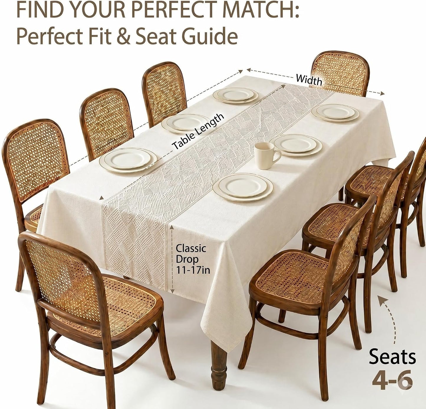 Nordic Faux Linen Tablecloth, Rectangle Modern Cream Beige Cover | Stain Resistant & Spillproof Minimalist Solid Table