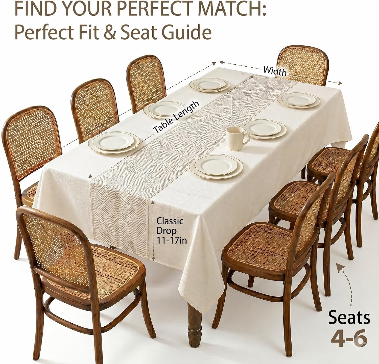 Nordic Faux Linen Tablecloth, Rectangle Modern Cream Beige Cover | Stain Resistant & Spillproof Minimalist Solid Table