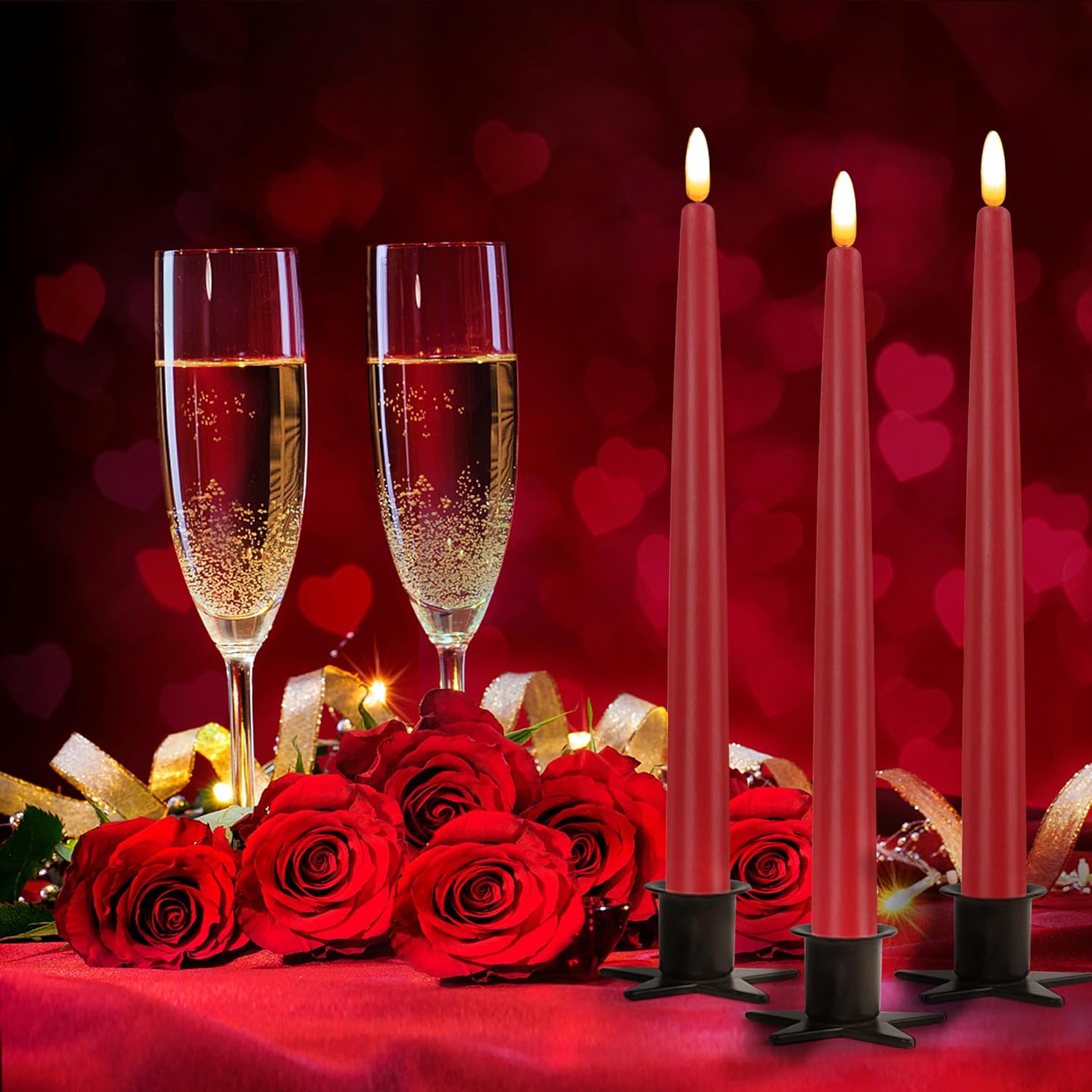 Flameless Taper Candles with 10-Key Remote, Battery Operated Led Flickering 3D Wick Window Candles Real Wax Finished