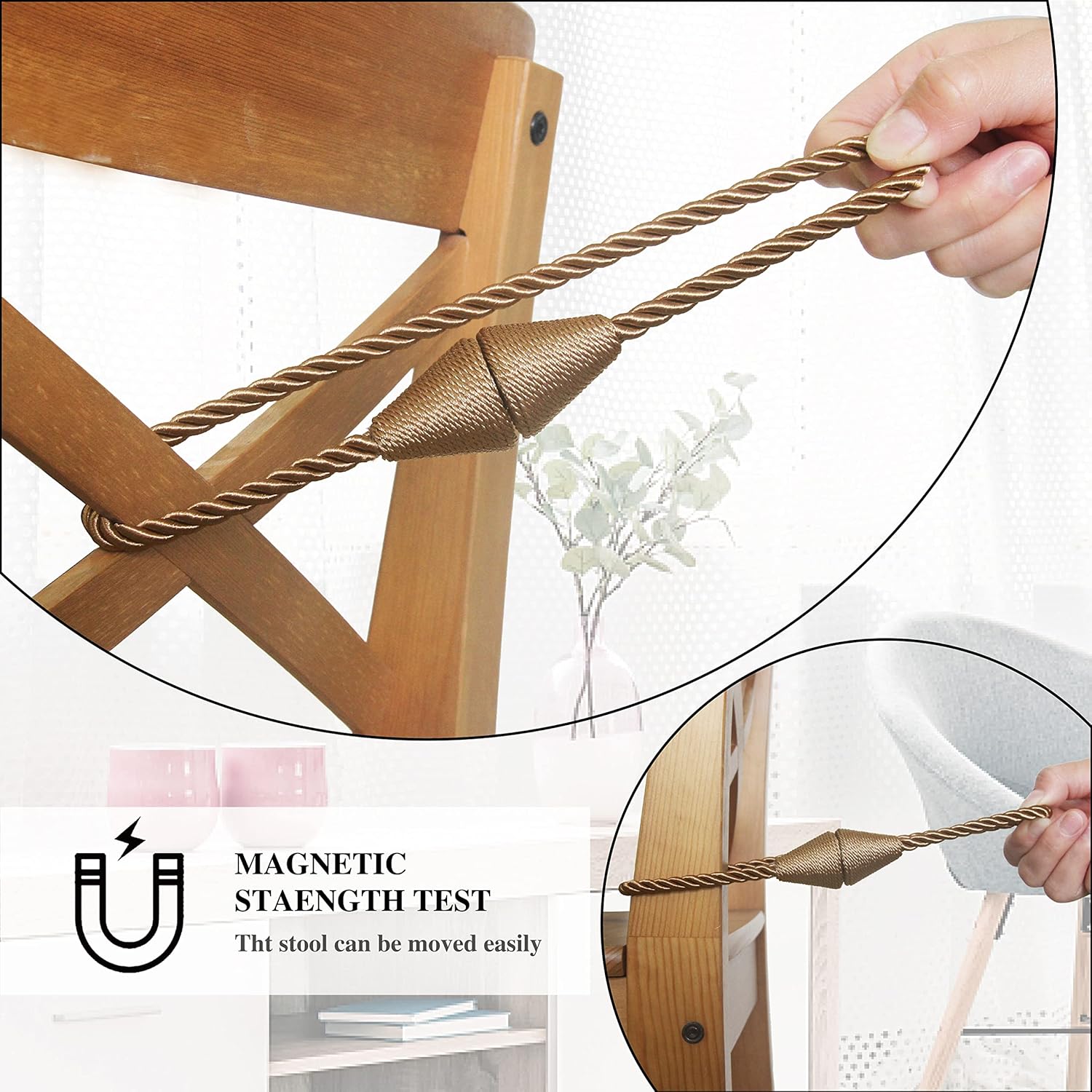 6 Pack Magnetic Curtain Tiebacks Rope Modern Handmade Curtain Tie Backs Decorative Drapes Weave Holdbacks for Window