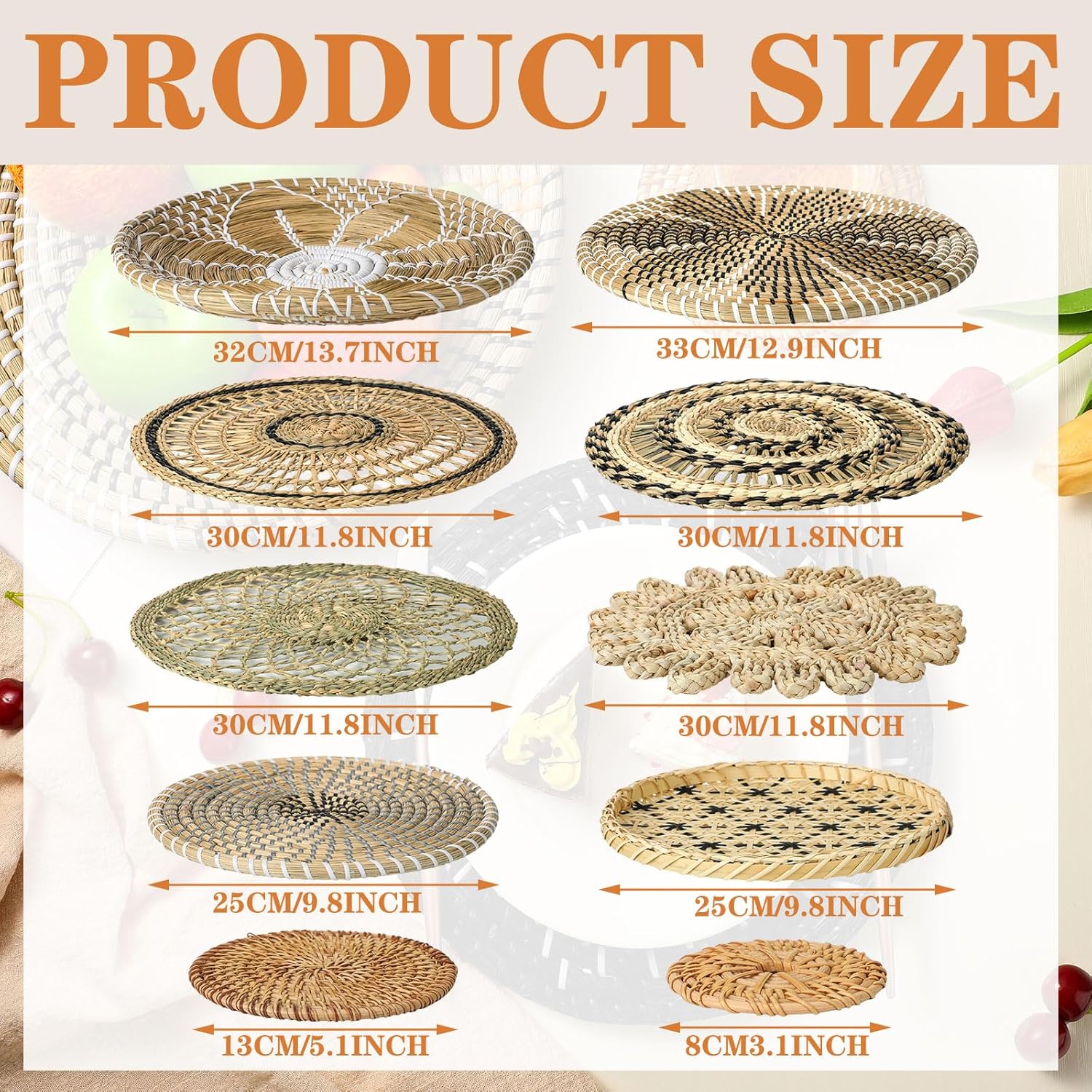 Boho Wall Basket Decor Bulrush Woven Wall Hanging Art Round Farmhouse Rustic / Vivid / Set of 11