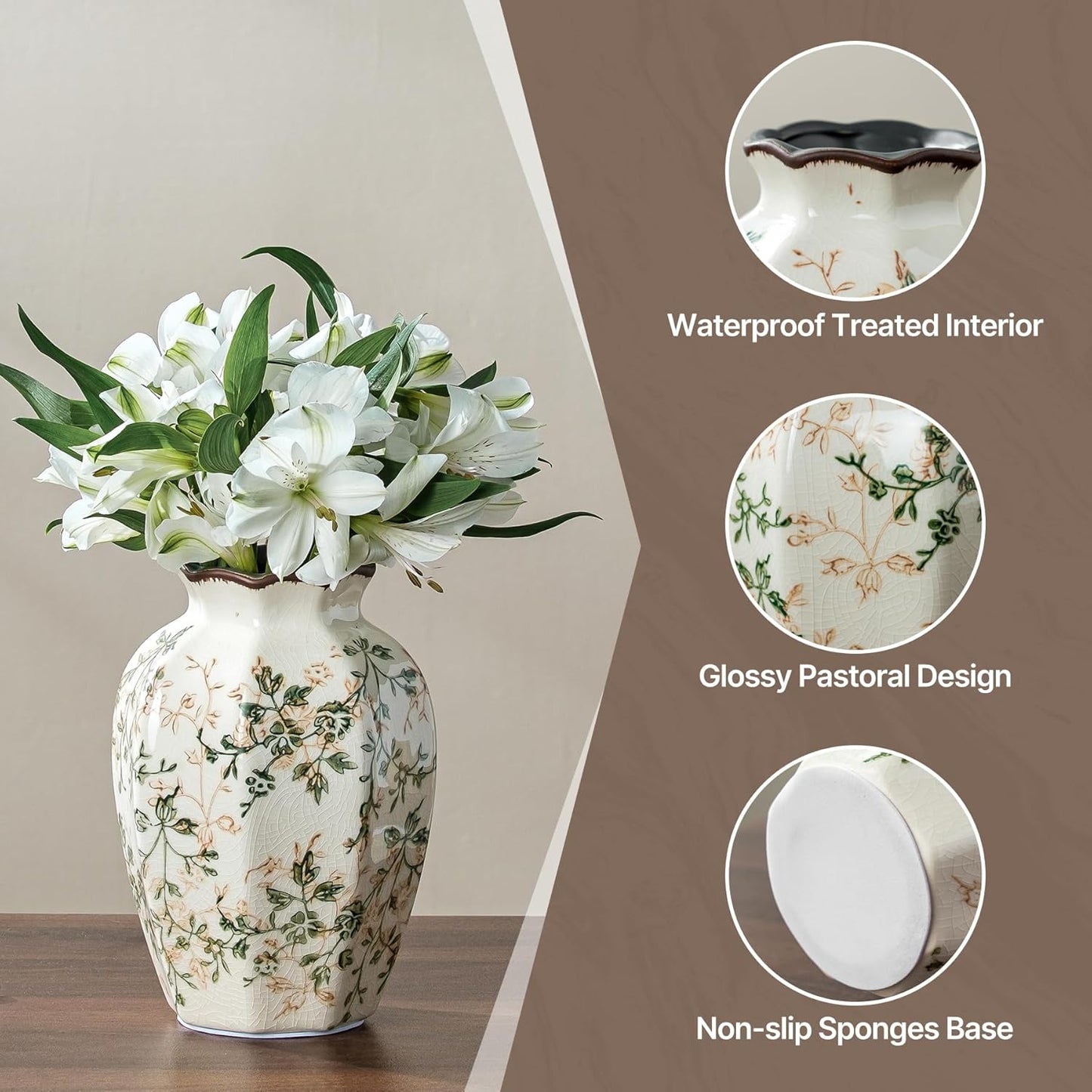 Ceramic Flower Vase / 03-green and Beige