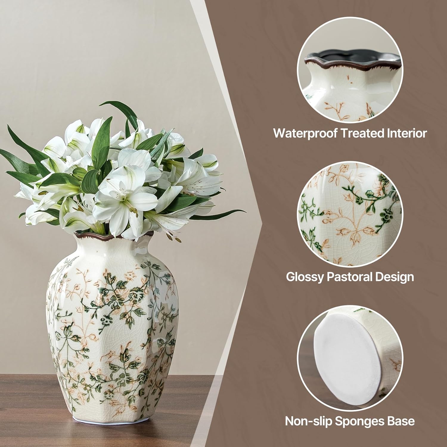 Ceramic Flower Vase / 03-green and Beige