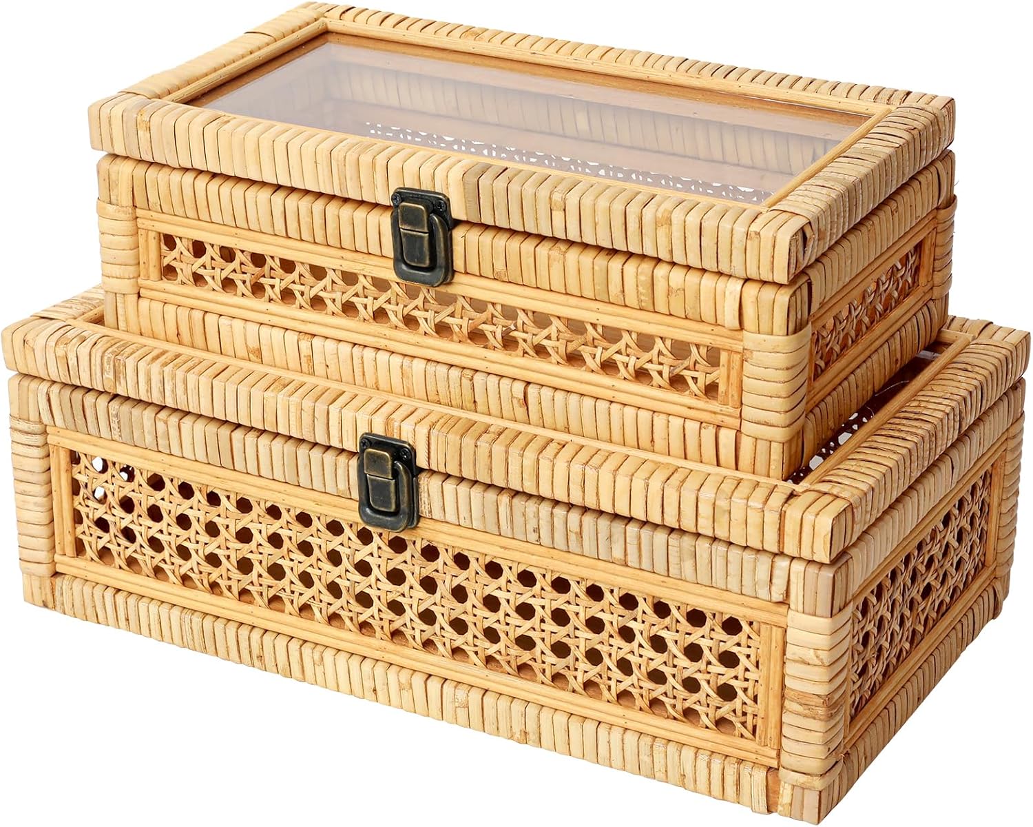 Cane Stacking Boxes / 14.1 x 8.2 x 5.1 / Rattan / Set of 2