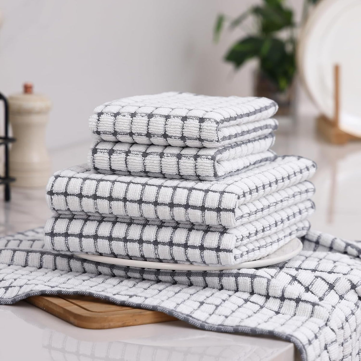 Homaxy Kitchen Towels and Dishcloths Set, Set of 16, Grey | Cotton Terry Kitchen Dish Towels, Super Soft and Absorbent