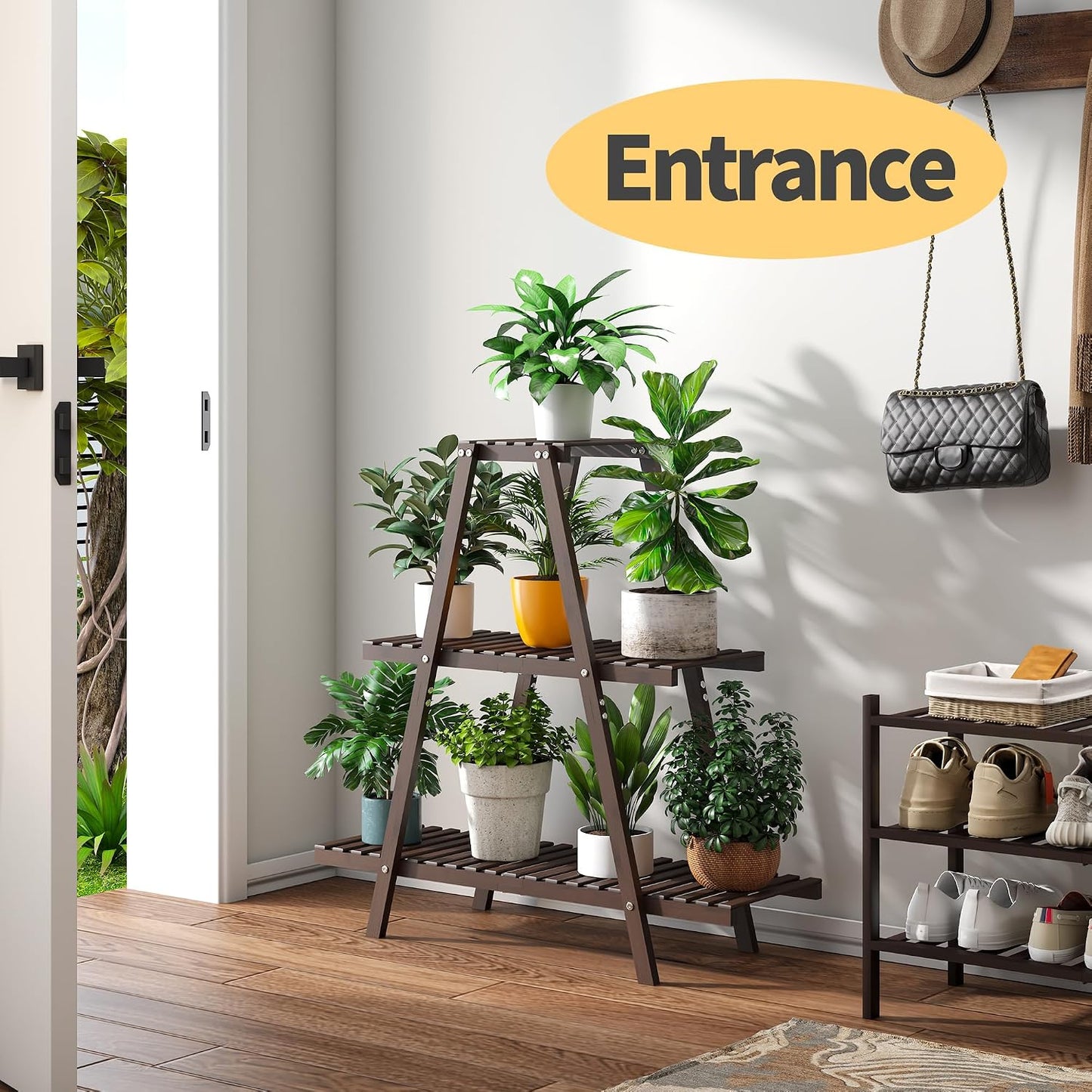 Plant Stand Indoor, Outdoor bamboo Plant Rack for Multiple Plants, 3 Tier 8 Potted Flower Holder Ladder,Plant Shelf