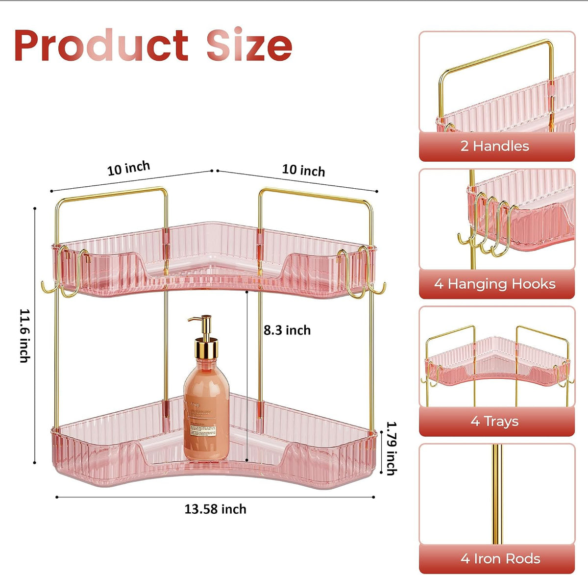 Delicate Pink 2-Tier Corner Counter Organizer Bathroom Organizers | Kitchen & Vanity Storage for PET Makeup Storage