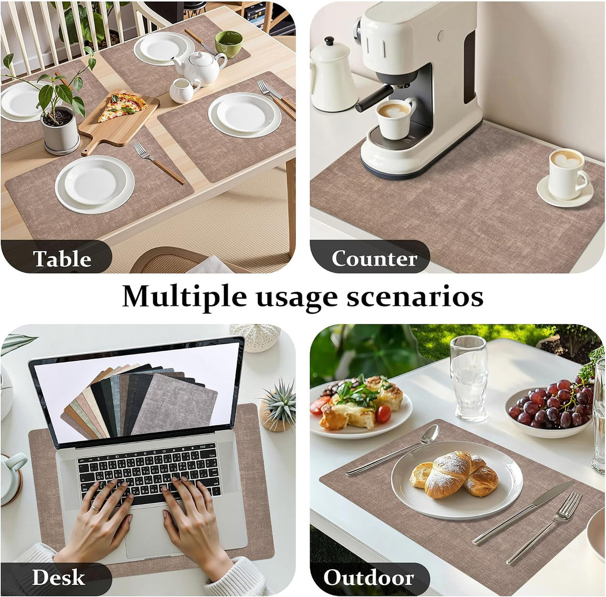 FROMHEART Faux Leather PU Placemats Set of 12 (Dark Coffee,11.8" x 17") | Waterproof,Heat/Oil Stain-Resistant Table