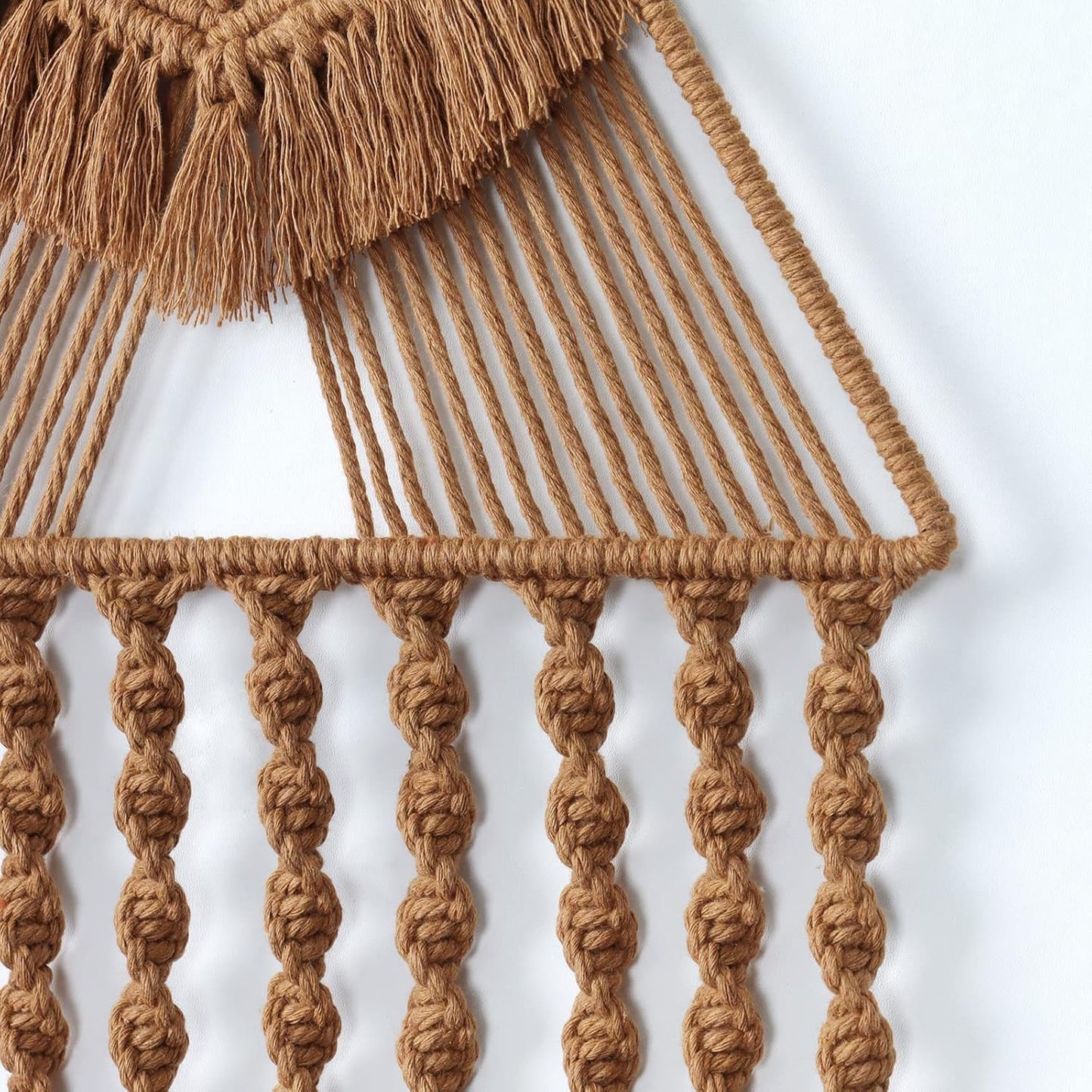 Macrame Woven Wall Hanging Dream Catcher Triangle Tassel Geometric Art Boho Backdrop / Brown