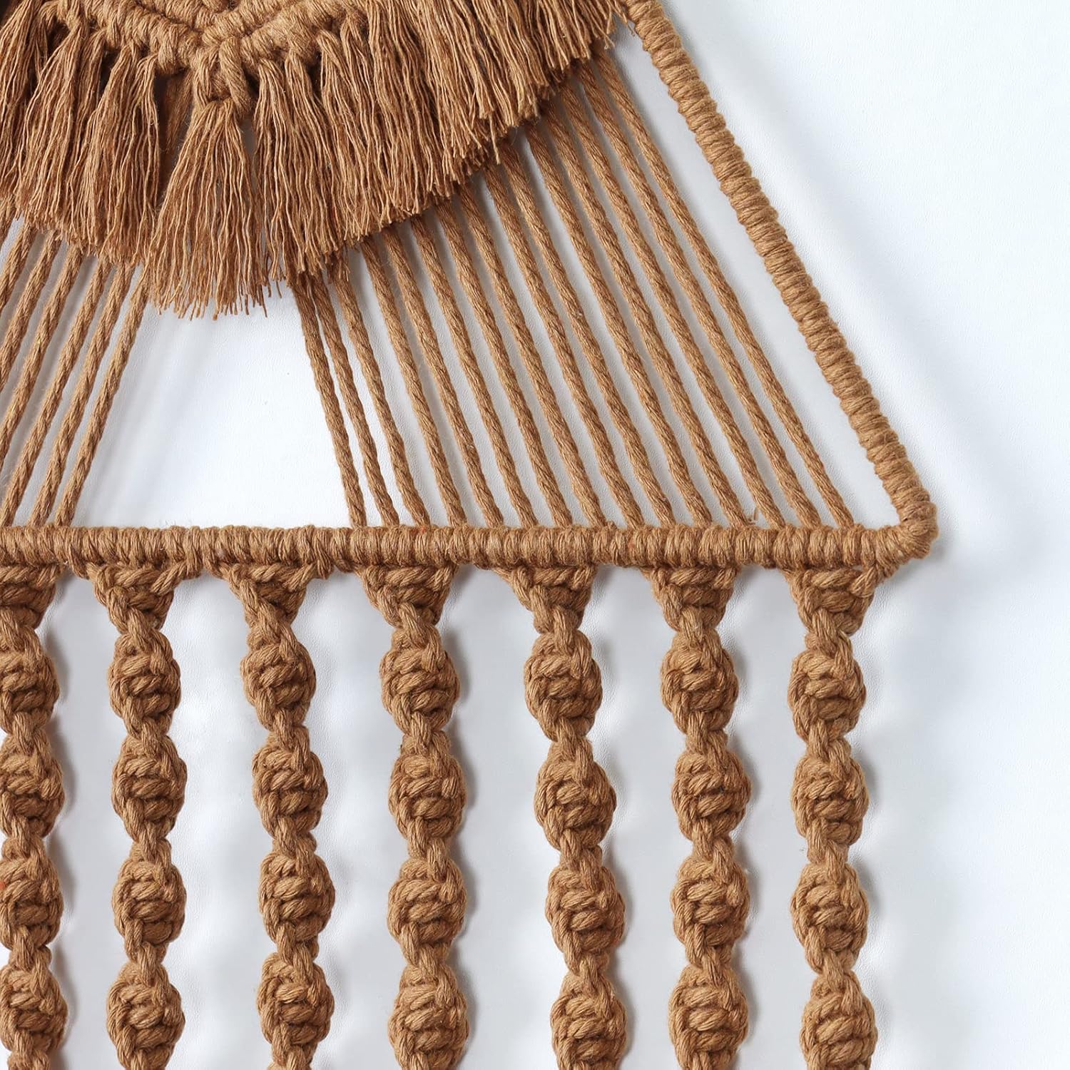Macrame Woven Wall Hanging Dream Catcher Triangle Tassel Geometric Art Boho Backdrop / Brown