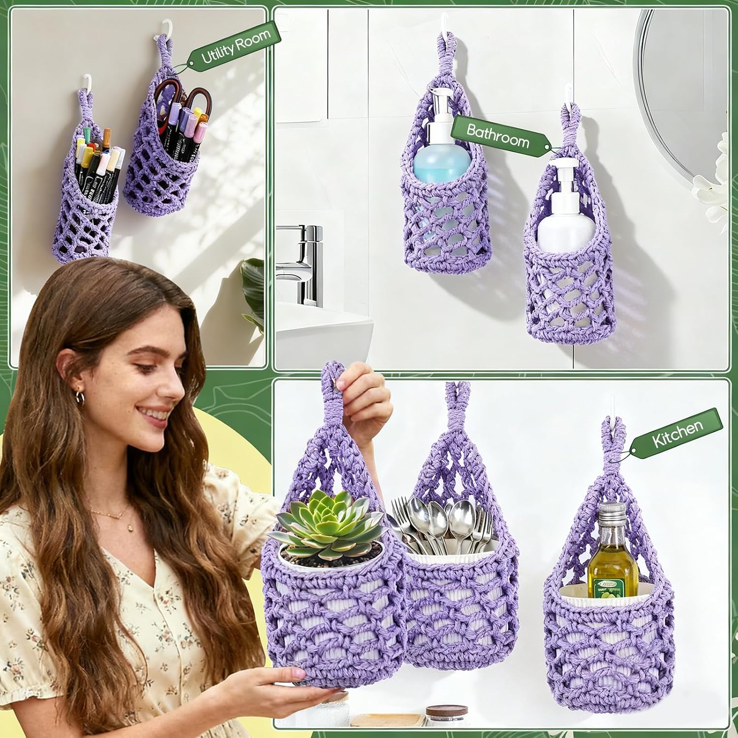 Macrame Wall Plant Hanger / Purple / 4-inch / 4 Inch