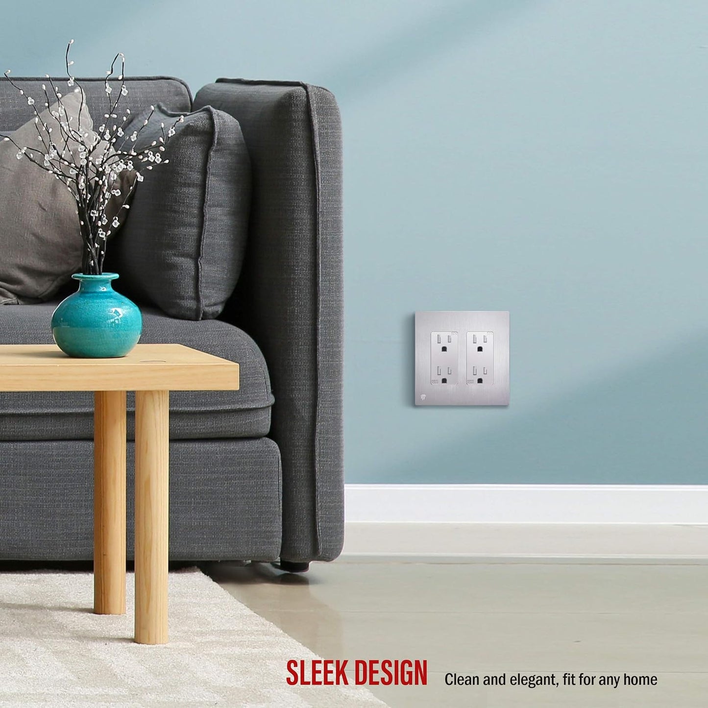 ENERLITES 2-Gang Brushed Silver Screwless Decorator Wall Plate Outlet Cover | 10 Pack, Size 4.68" x 4.73", Fits light