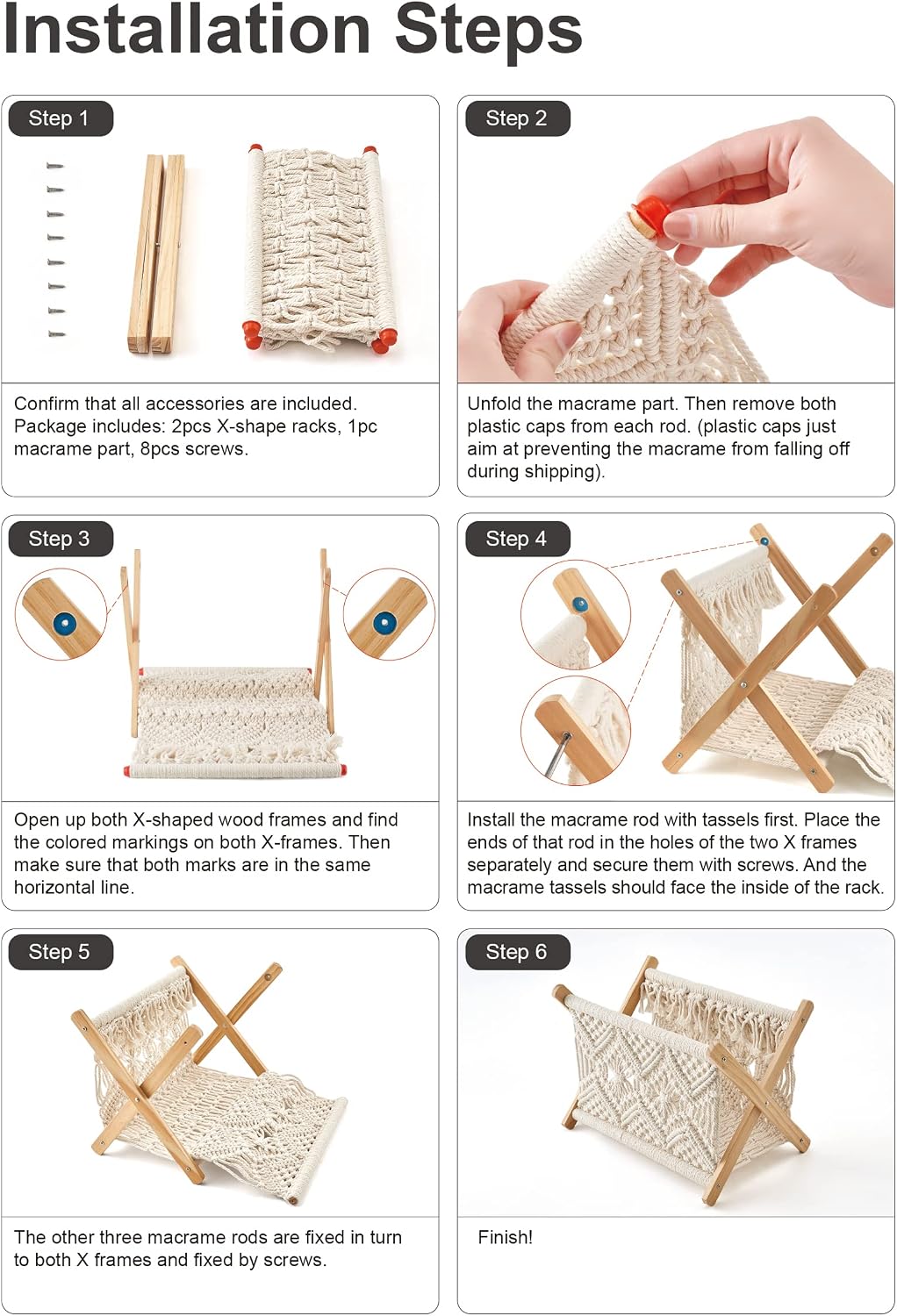 Mkono Macrame Magazine Holder, Boho Woven Book Rack Basket, 14" L x 10" W | Boho Decor, Mail Paper Vinyl Storage