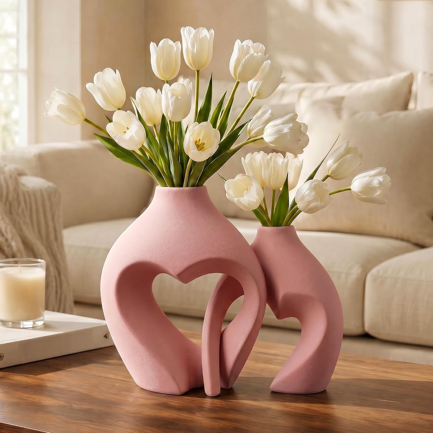 Ceramic Flower Vases Home Decor Heart Shaped Vase Nordic Heart Shaped Vases / Pink / Set of 2