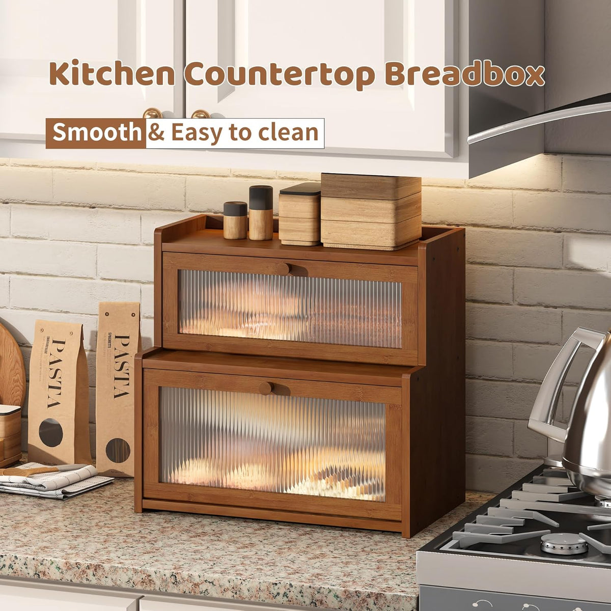 Bread Box for Kitchen Countertop Double Layer Large Corner Bread Box Capacity Bread Storage Bin Farmhouse Breadbox