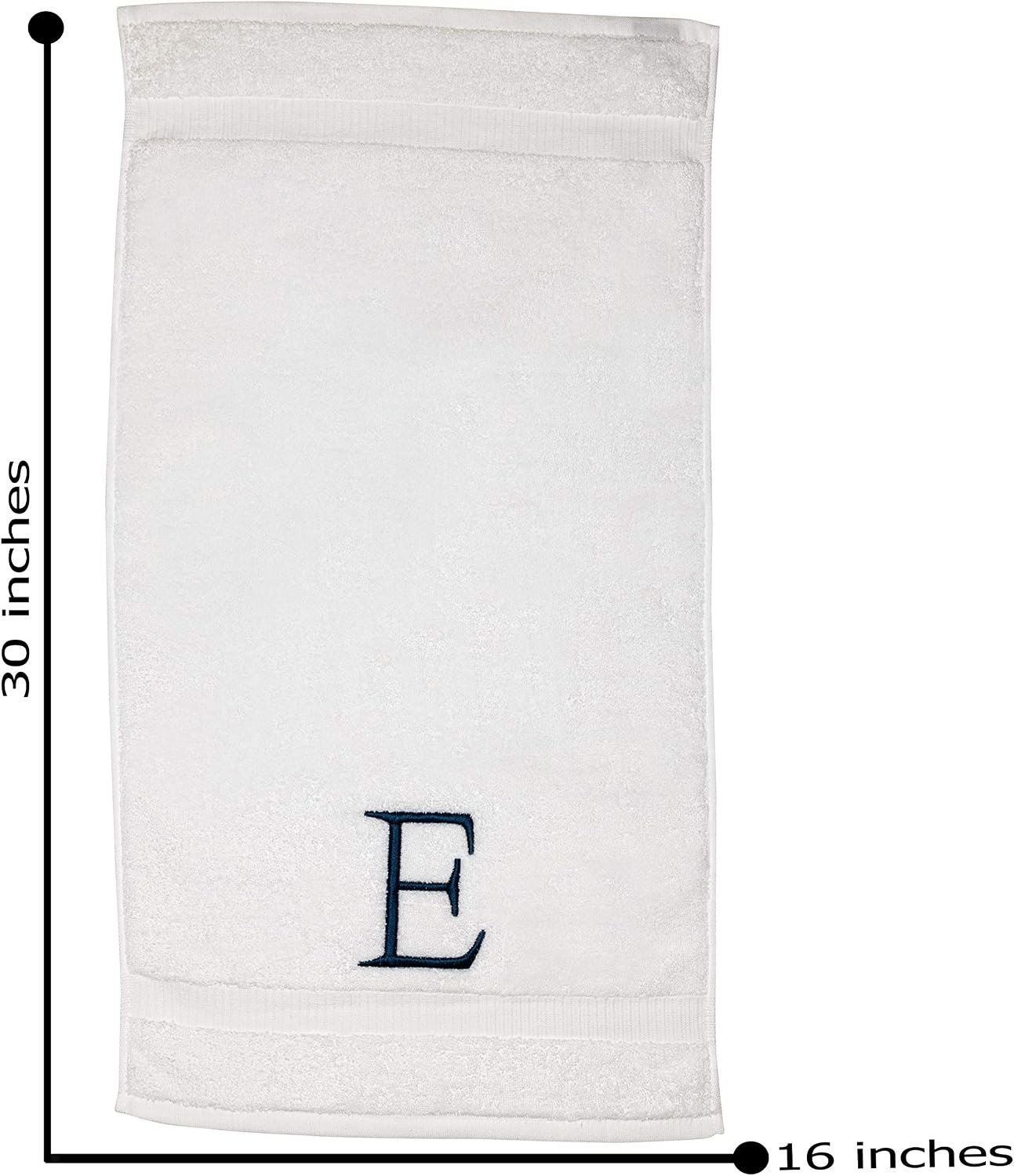 White with Navy Monogrammed Hand Towels for Bathroom - Set of 2 Letter E | Luxury Hotel Quality Initial Towels For
