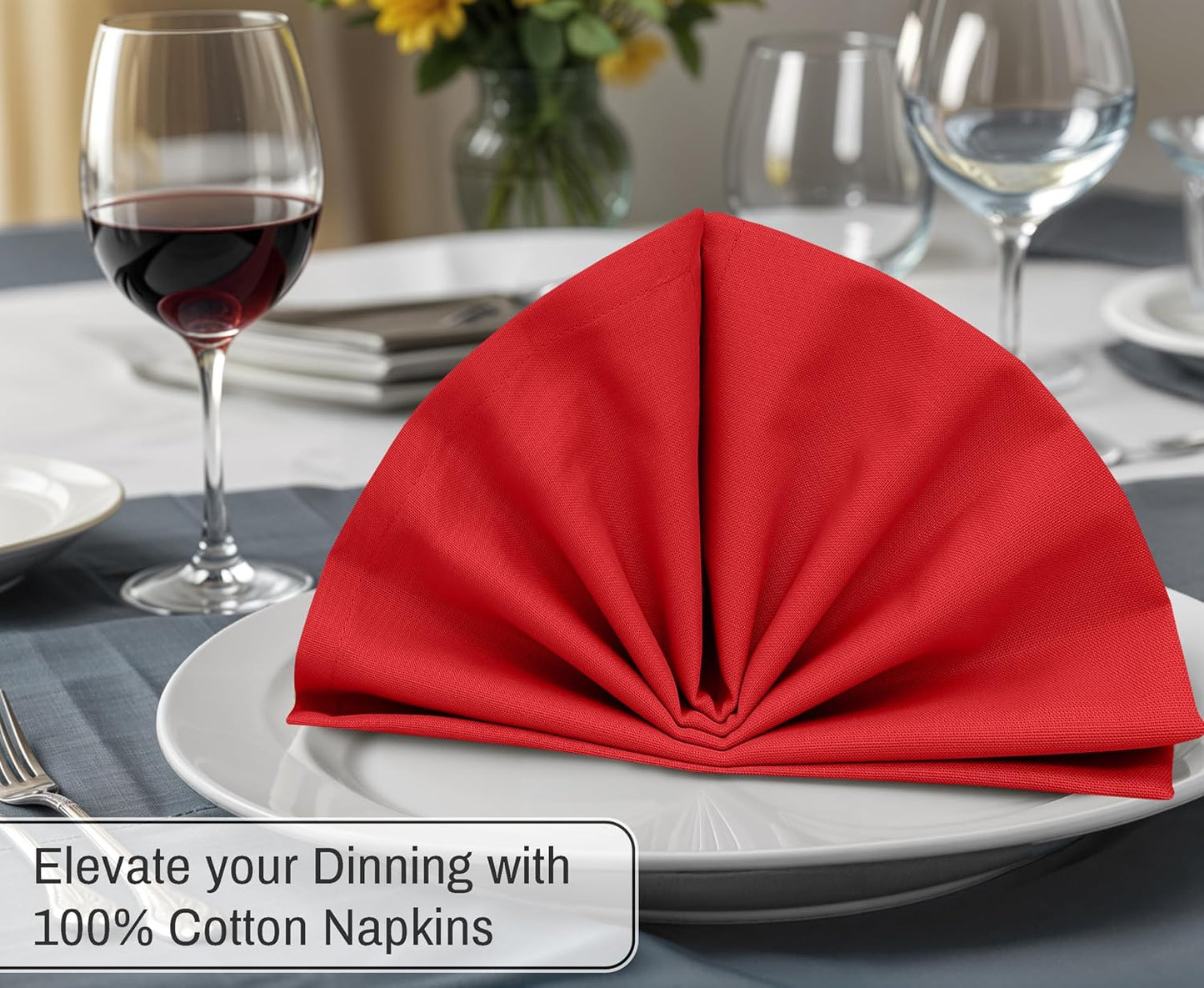 Ruvanti Cloth Napkins Set of 12, 100% Cotton 18”x18” - Flame Scarlet | Washable, Soft, Durable & Absorbent Everyday