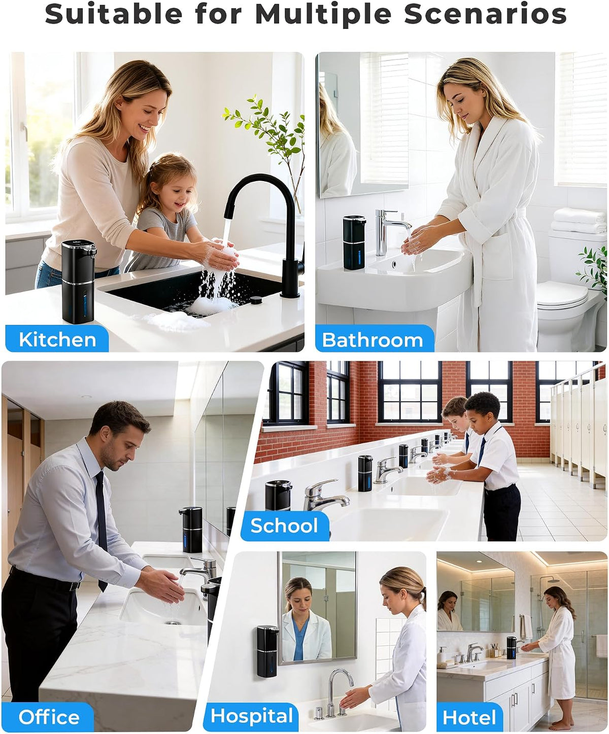2 Pack Automatic Soap Dispenser Touchless, Rechargeable | Liquid Soap Dispenser 9 Adjustable Levels,13.5oz/400mL,IPX5