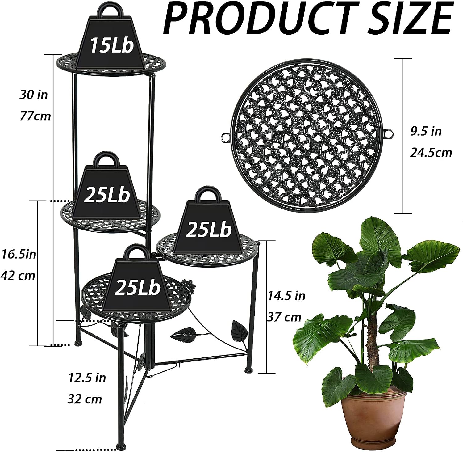 NAKUPE Plant Stand Indoor Outdoor, 4 Tier Corner Metal Flower Display Holder Shelf for Multiple Plants, 30" Tall Heavy